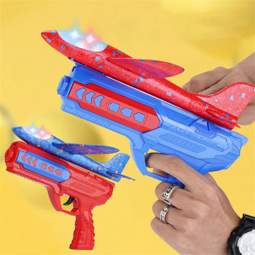 ML888-21S Children Foam Airplane Toys with Launcher Lightweight Foam Glider Catapult Plane Toy Outdoor Flying Toys for Kids - Blue Plane / Red Gun - 3