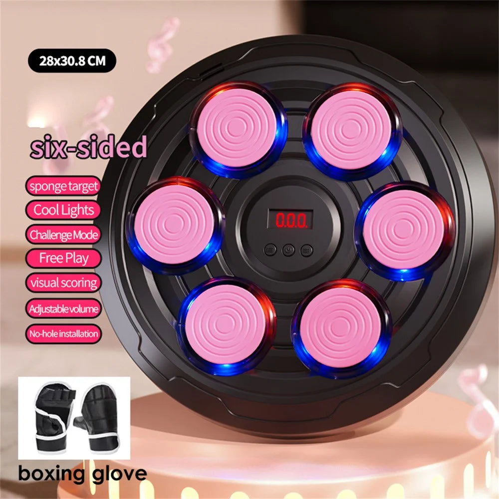 Children's Musical Boxing Target Electronic Training Equipment 6 Keys with Boxing Gloves - Pink - 2