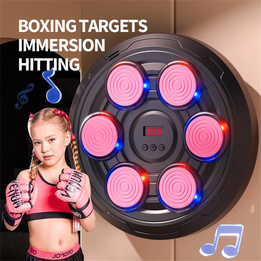 Children's Musical Boxing Target Electronic Training Equipment 6 Keys with Boxing Gloves - Pink - 3
