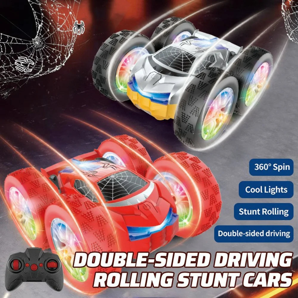 998 Remote Control Stunt Car Kids 2.4G Double Sided Flip Rolling Vehicle Toy with Cool Light - Red - 2