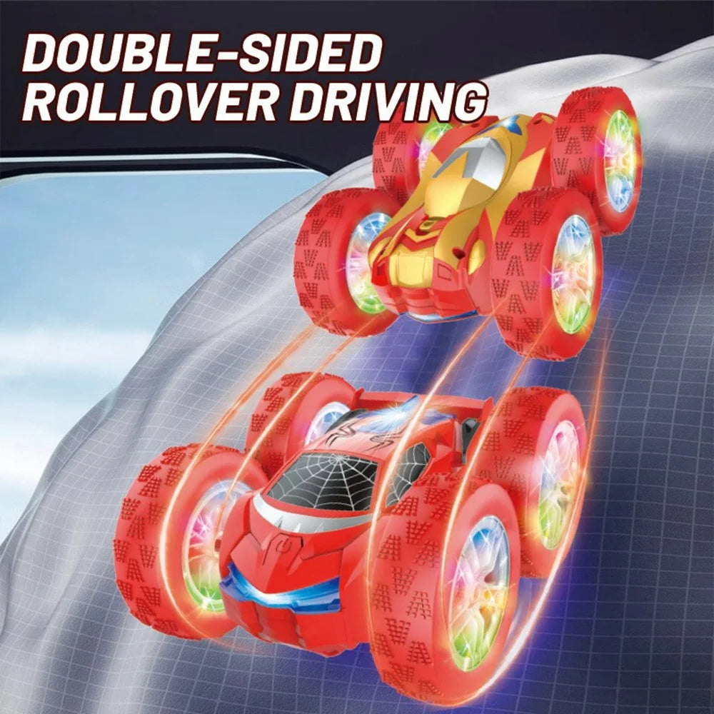 998 Remote Control Stunt Car Kids 2.4G Double Sided Flip Rolling Vehicle Toy with Cool Light - Red - 3