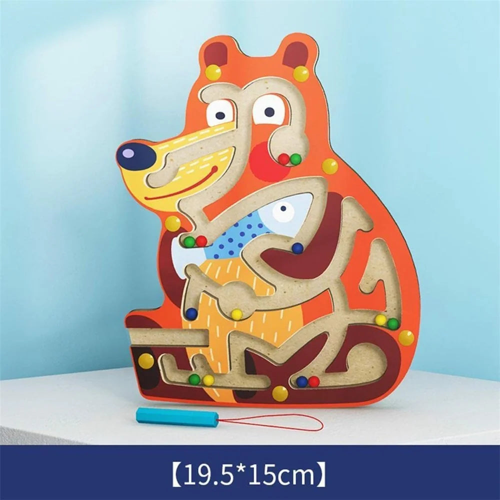 Cartoon Bear Design Wooden Magnetic Maze Board Game Educational Toy for Kids - 7