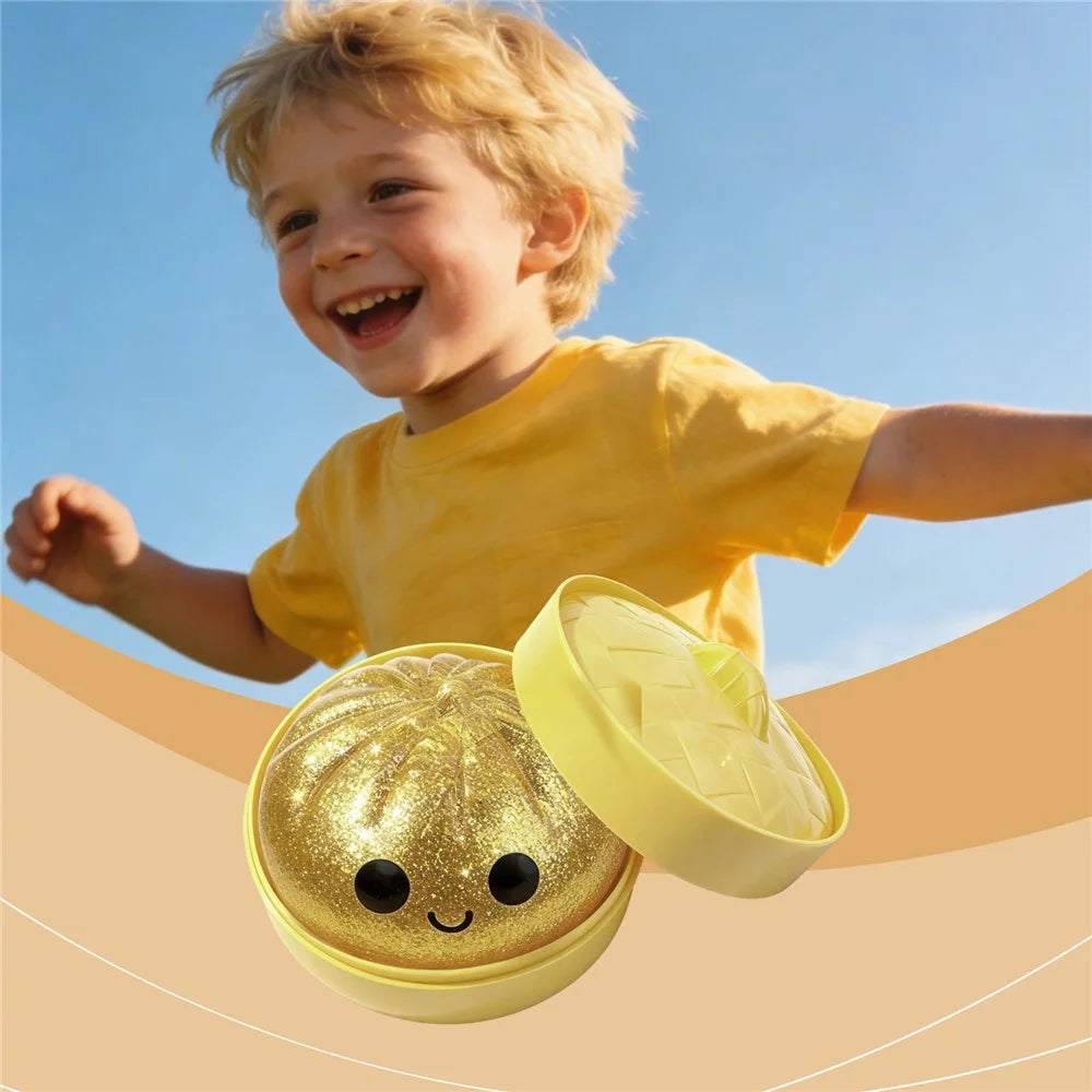 DOWMOO Light Gold Steamed Bun Shape Squeeze Toy with Steamer Box Stress Relief Toy for Adult Kids - 1 Piece - 2