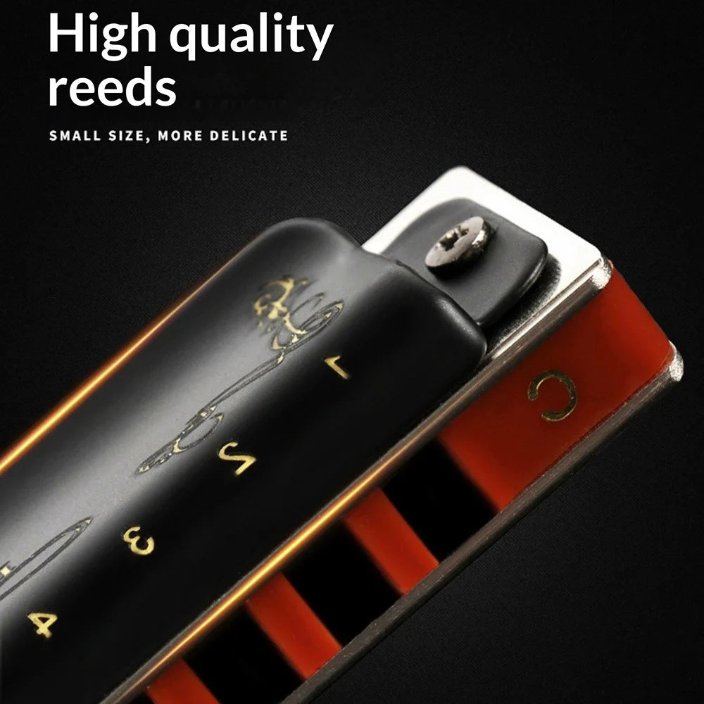 EASTTOP 008K 10 Hole Blues Harmonica Multi-Key Copper Cover Phosphor Bronze Reeds for Blues Country Jazz - A Key / Black - 6