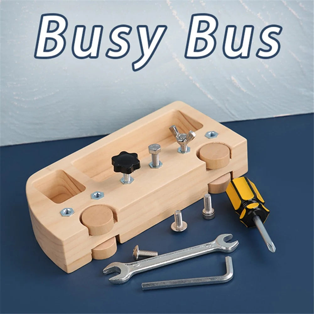 Wooden Busy Bus Screw Bolt Children Game Set Preschool Teaching Kids Early Educational Toy ST - 3