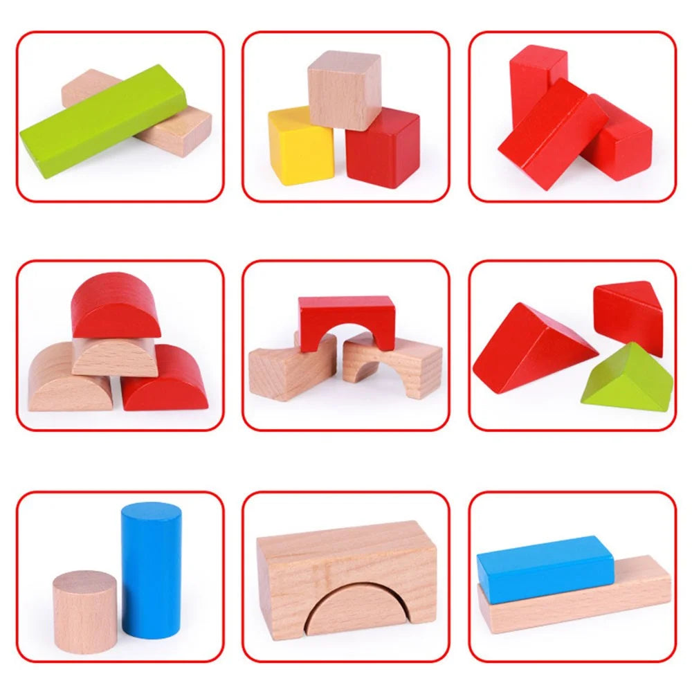 50Pcs / Set Colorful Building Blocks Beech Wood Stacking Blocks Kids Play Kit Educational Toy - 3