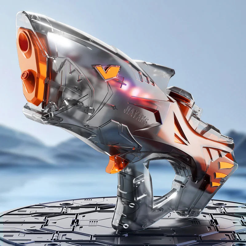 Electric Shark Water Gun for Kids 800ml Rechargeable Continuous Spray Pool Toy with LED Lights - Transparent Gray - 2