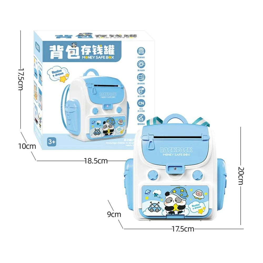 23529A / B Kids Backpack Piggy Bank Toy Auto-Roll Money Fingerprint ATM Musical Savings Box Gift with Password Lock for Children - Pink - 6