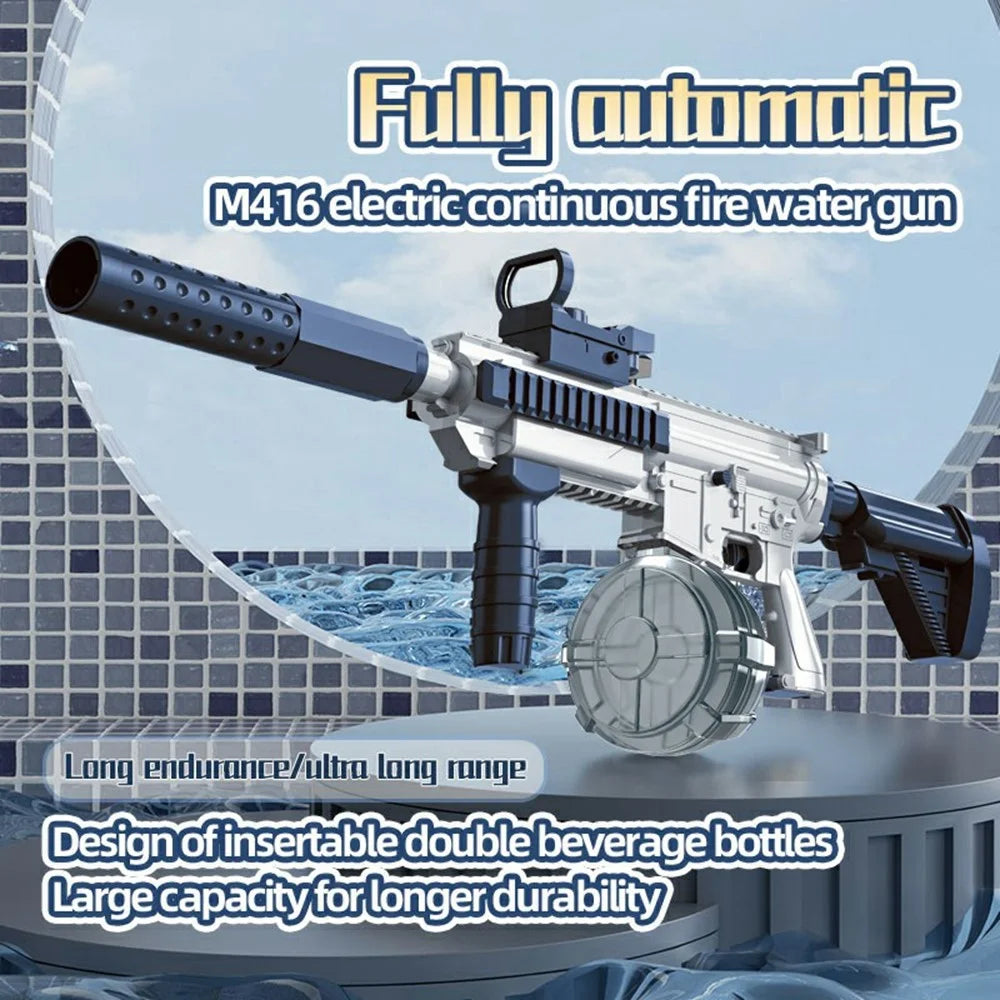 Y4-C M416 Electric Water Gun Toy with PVC Water Bottle Auto Continuous Spray Water Pistol Toy for Children Summer Outdoor Play - Blue / White - 6