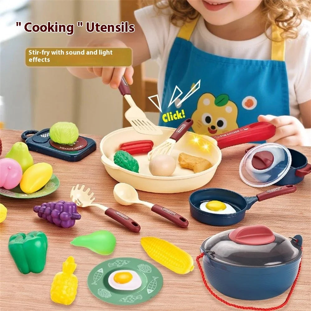 7718 28Pcs Children Play Kitchen Set Pretend Cooking Toy with Light / Sound Effects Educational Learning Toy - Blue - 4