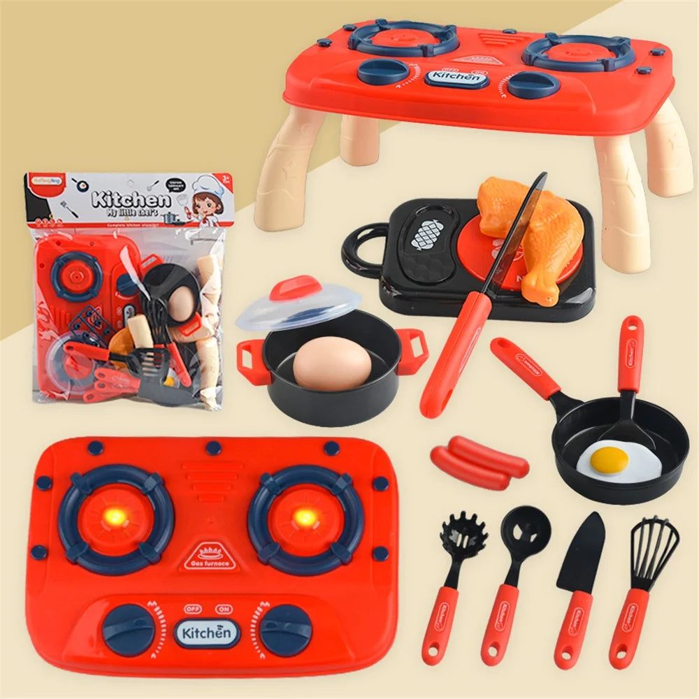 7706-12A Kids Play House Kitchen Stove Toy Simulation Cooking Kitchenware Set with Light and Sound Effects - Red - 7