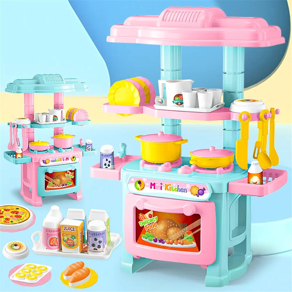 AL18045 Kids Girls Playset Toy Set Mini Plastic Play Pots Pans Kettle Stove Kitchenware Stove Food - Random Color - 5
