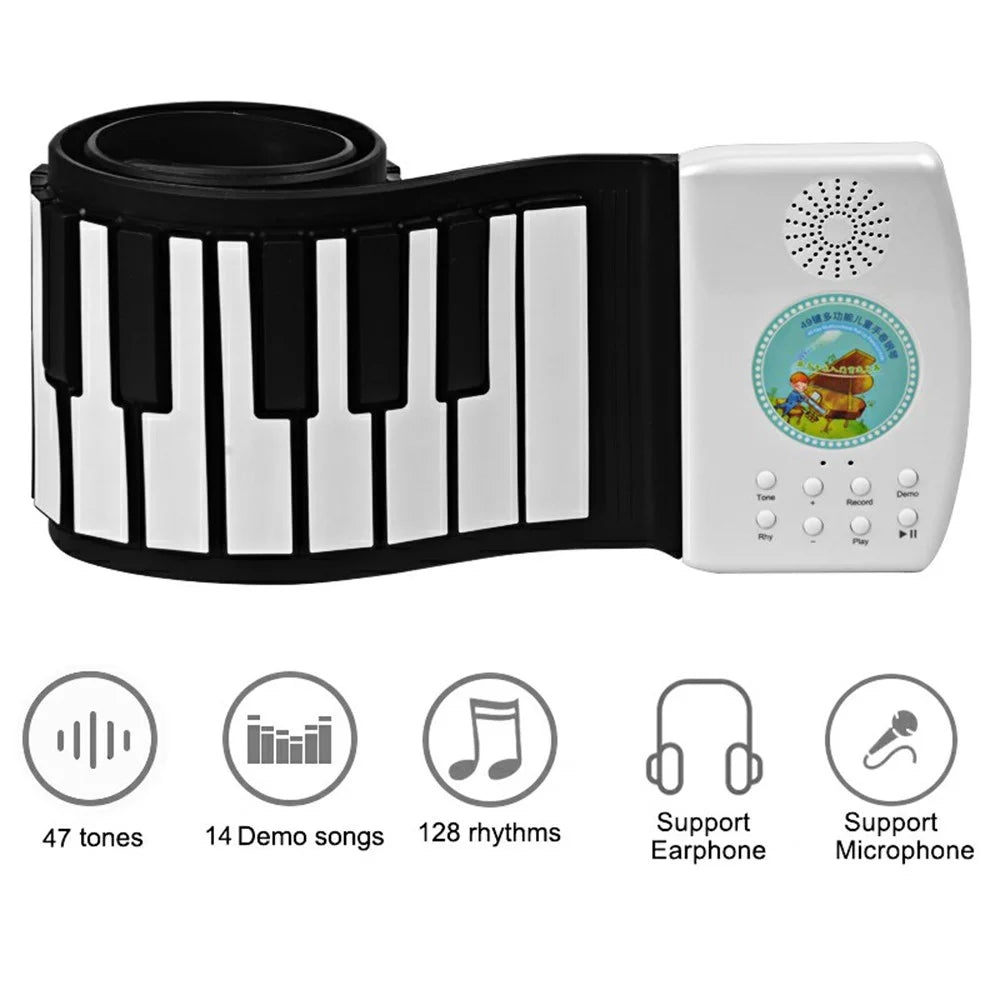 PM49 49-Key Portable Folding Piano Children Beginner Roll-Up Keyboard Musical Instrument Toy - 2