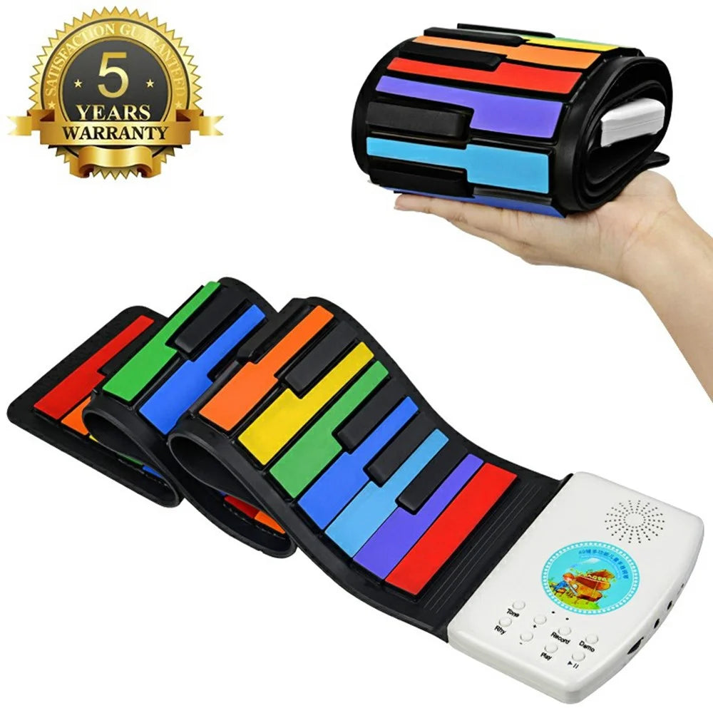 PM49 49-Key Portable Folding Piano Rainbow Color Children Beginner Roll-Up Keyboard Musical Instrument Toy - 2