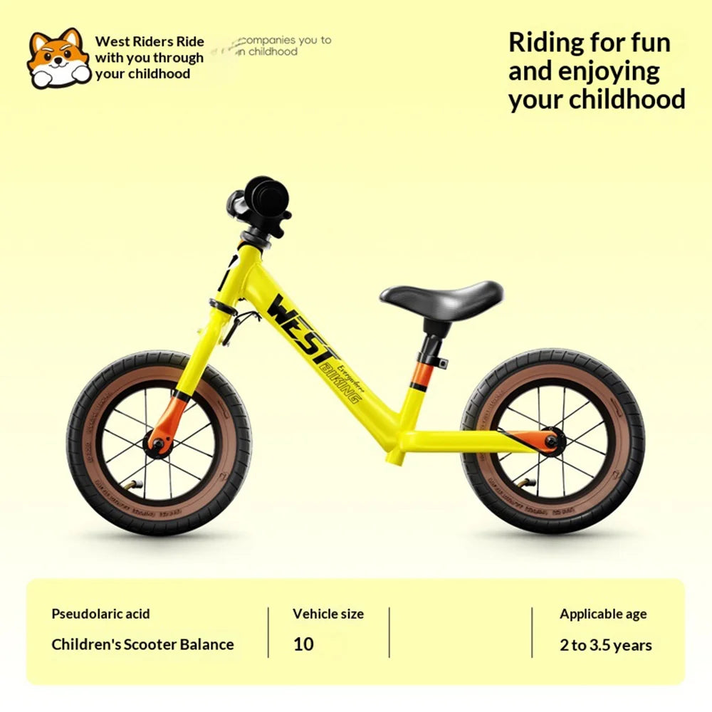 WEST BIKING YP1401067 Balance Bike for Kids Adjustable Seat Height No Pedals Children Training Bicycle - Yellow/10 Inch/For Ages 2-3.5 - 7