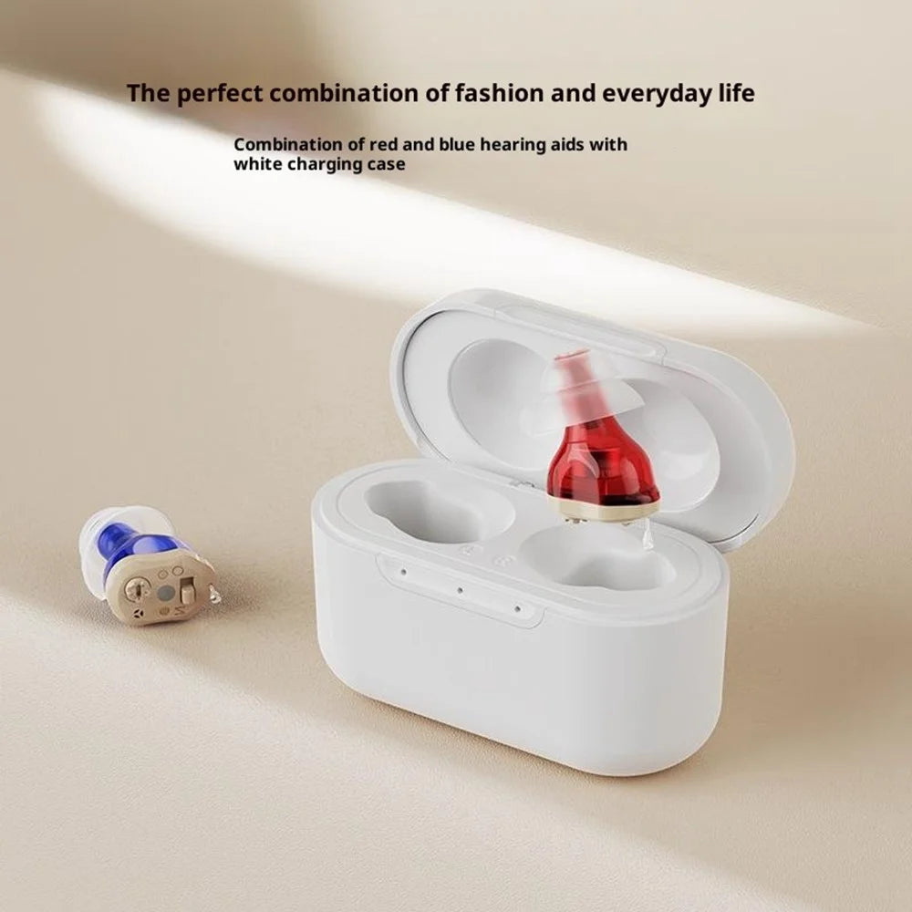 GM-931T CIC Invisible Hearing Aid Rechargeable Elderly Voice Sound Amplifier with Charging Case - Red / Blue - 2