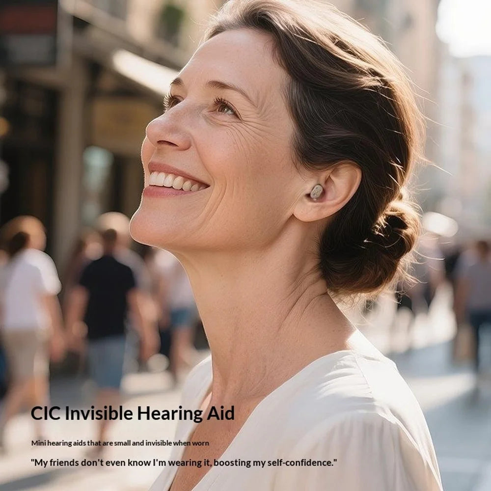 GM-931T CIC Invisible Hearing Aid Rechargeable Elderly Voice Sound Amplifier with Charging Case - Red / Blue - 3