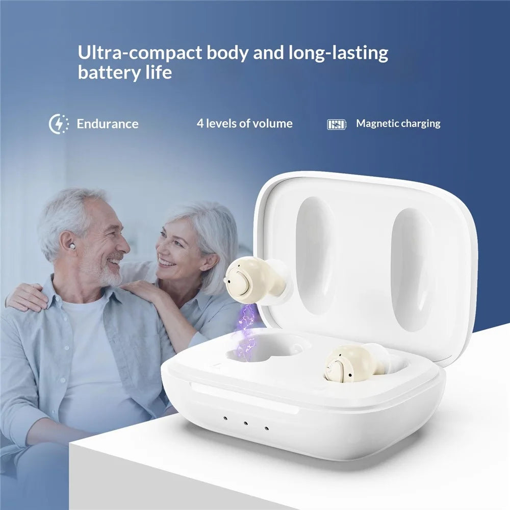GM-955 In-Ear Hearing Aid Invisible High Power Smart Noise Reduction Voice Amplifier with Charging Case for Elderly - Beige - 2