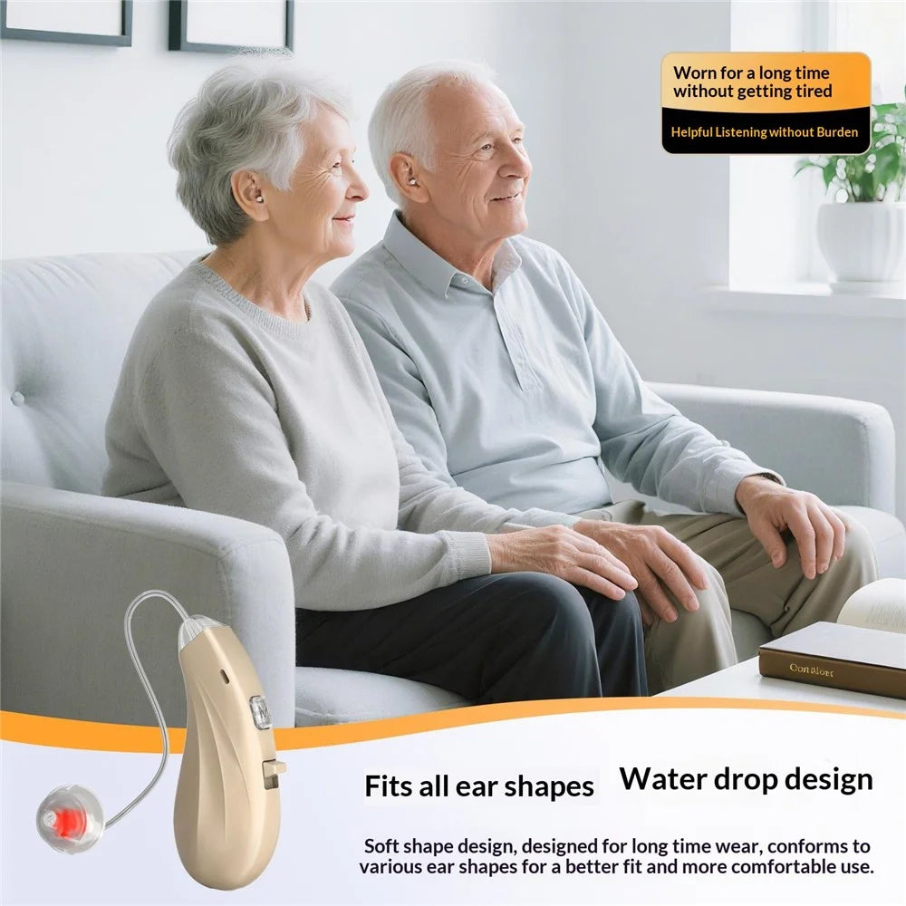 GM-362 RIC Invisible Hearing Aid Rechargeable Behind-the-Ear 16-Channel Digital Voice Sound Amplifier with Charging Case for Elderly - Beige / Black Case - 6