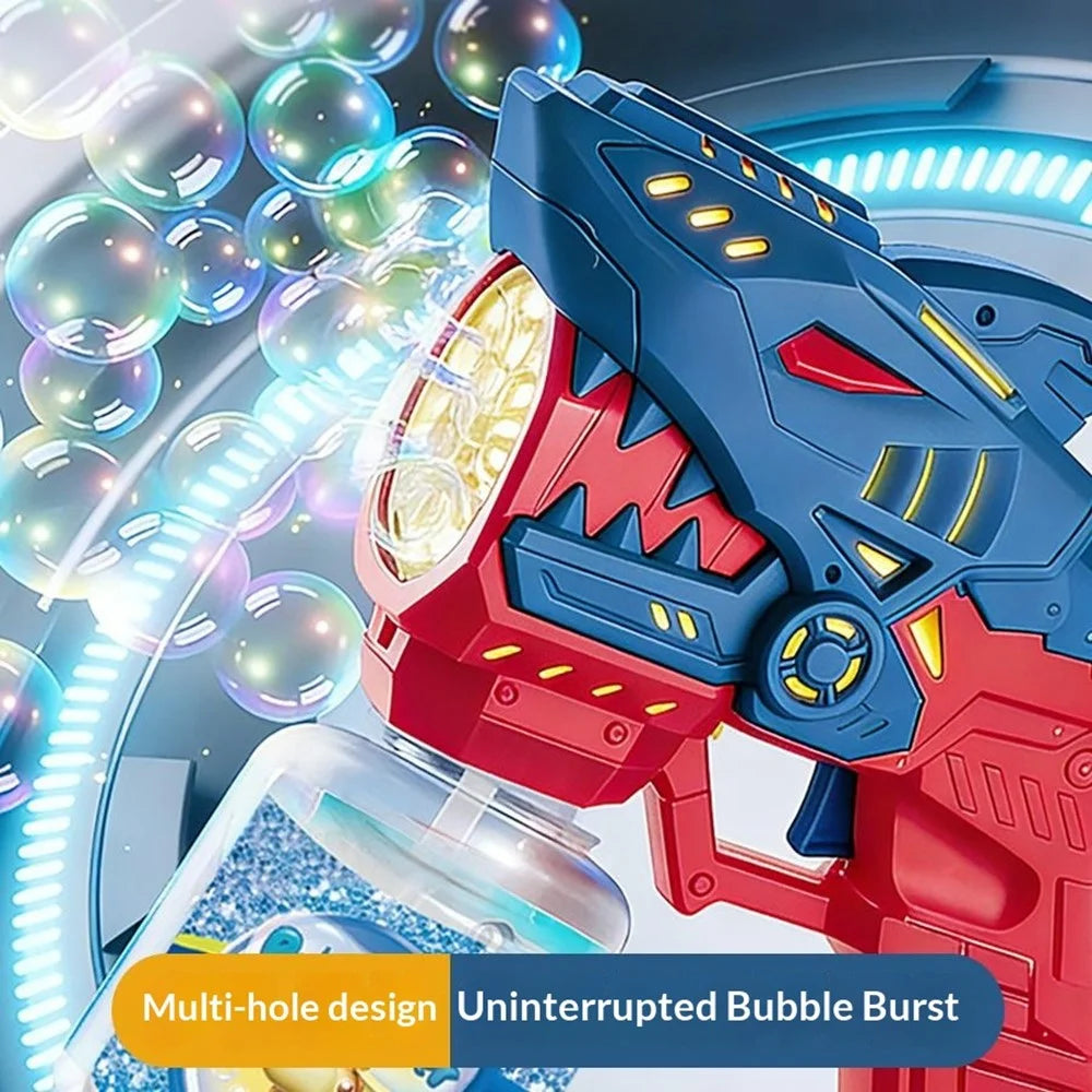 Kids Cartoon Shark Bubble Gun Electric Automatic Light-Up Bubble Machine Outdoor Toy with Bubble Solution Bottle - Yellow / Blue - 3