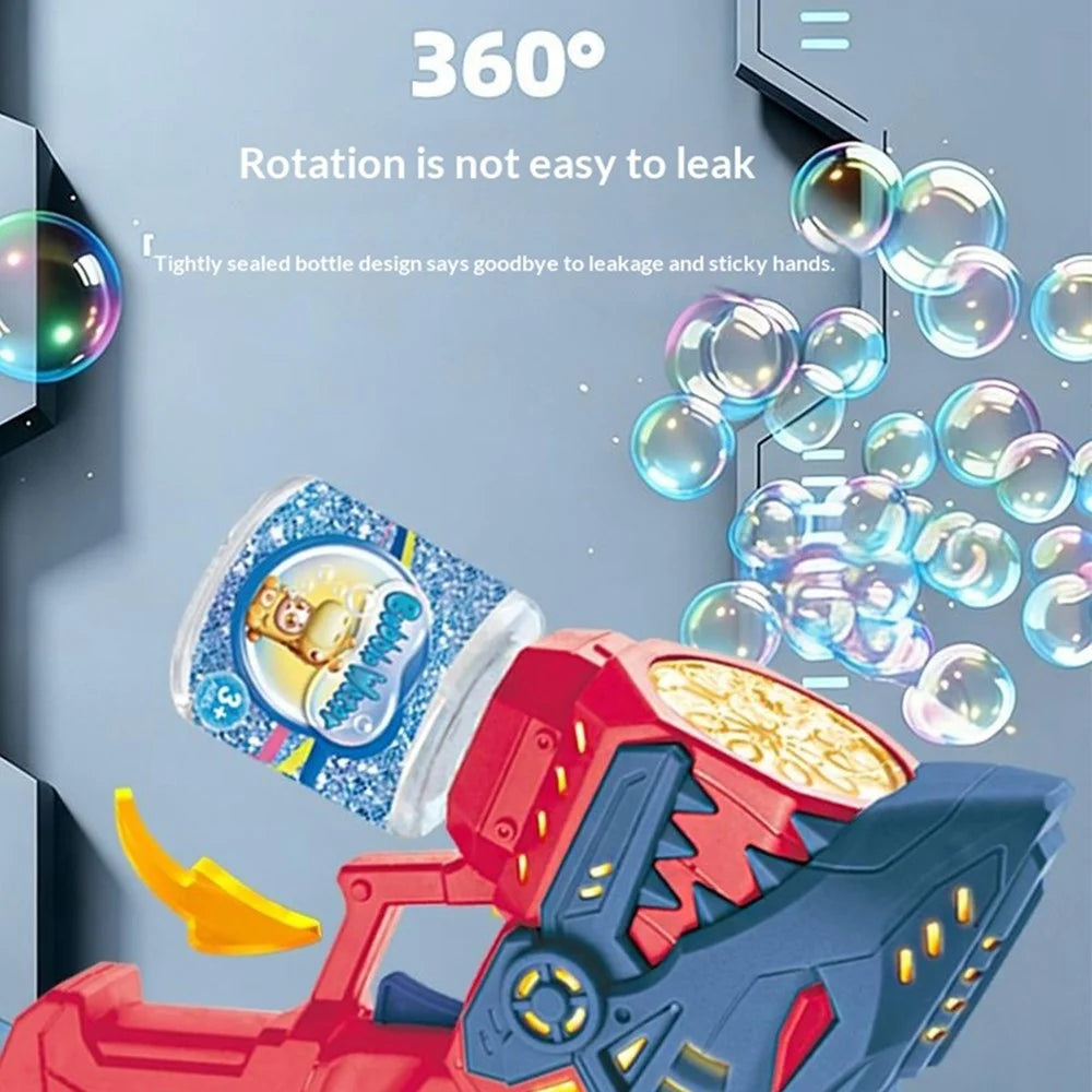 Kids Cartoon Shark Bubble Gun Electric Automatic Light-Up Bubble Machine Outdoor Toy with Bubble Solution Bottle - Yellow / Blue - 5