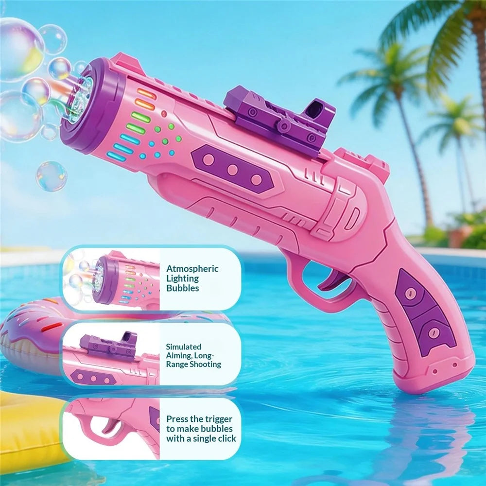 6601-36 Electric Bubble Gun Multi-Hole Gatling Bubble Maker LED Light Kids Toy with 60ml Bubble Solution for Outdoor - Pink - 2