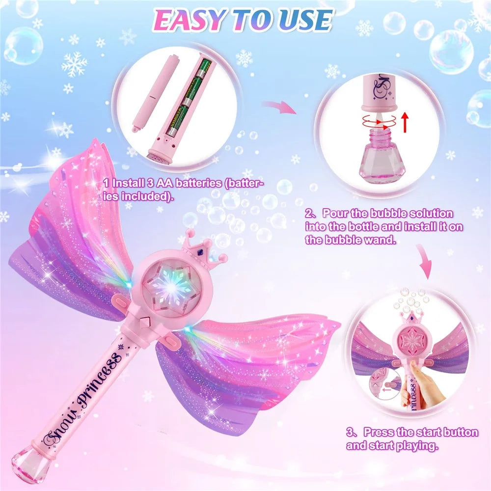 Princess Magic Wand Bubble Machine Kids Girls Soap Bubbles Generator Toy - 3
