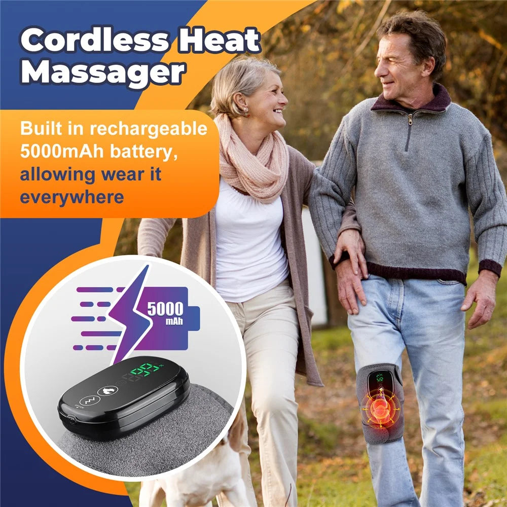 1Pc Electric Heated Knee Brace for Elderly Vibration Massage Heat Therapy Knee Sleeve Pain Relief - Grey - 3