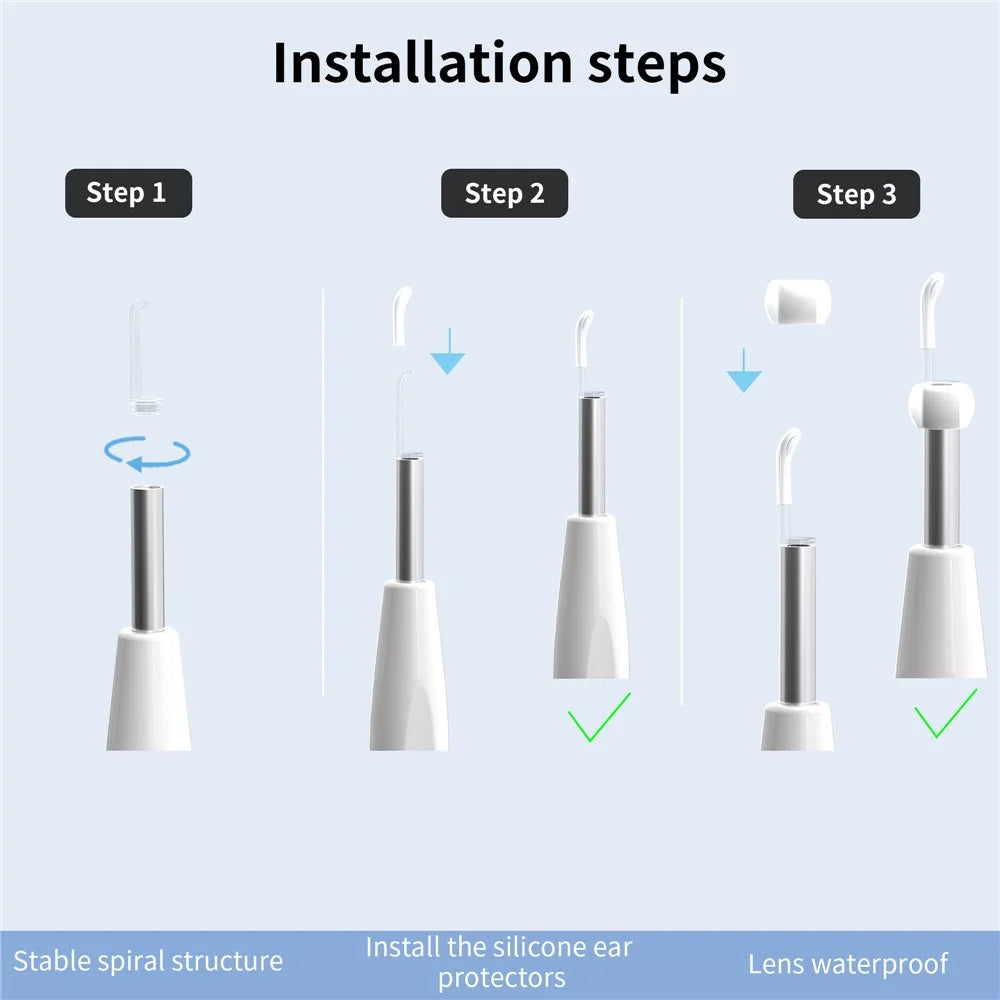W2 Ear Camera Otoscope Ear Wax Removal Tool Kit LED Light Ear Pick Spoon Earwax Remover - Black - 5