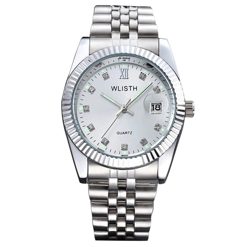 WLISTH Lovers Quartz Wrist Watch Stainless Steel Band Watch with Calendar - White Dial / Gender: Men - 1