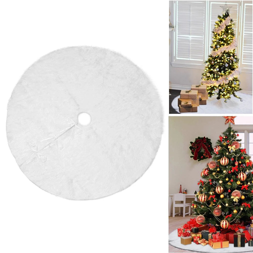 Christmas White Plush Long Haired Tree Skirts Xmas Party Decor, Diameter: 120cm - 1