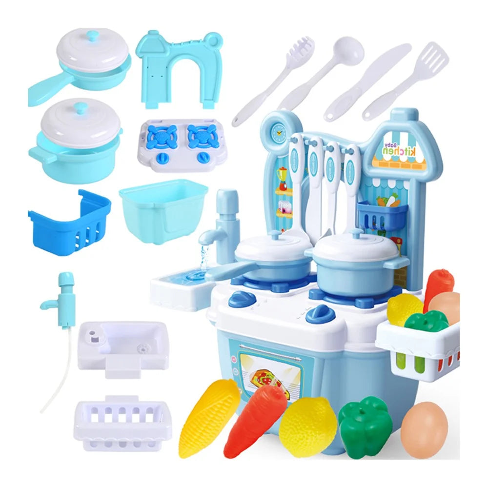 Children Kids Educational Play Set Kitchen Toys Plastics Dollhouse Dining Table - Blue - 6