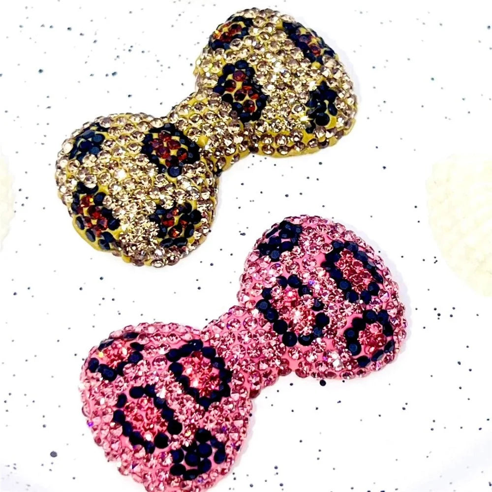 40 x 22mm DIY Phone Case Charms Rhinestones Leopard Print Bow Clay Phone Shell Decorations Accessory - Brown - 4