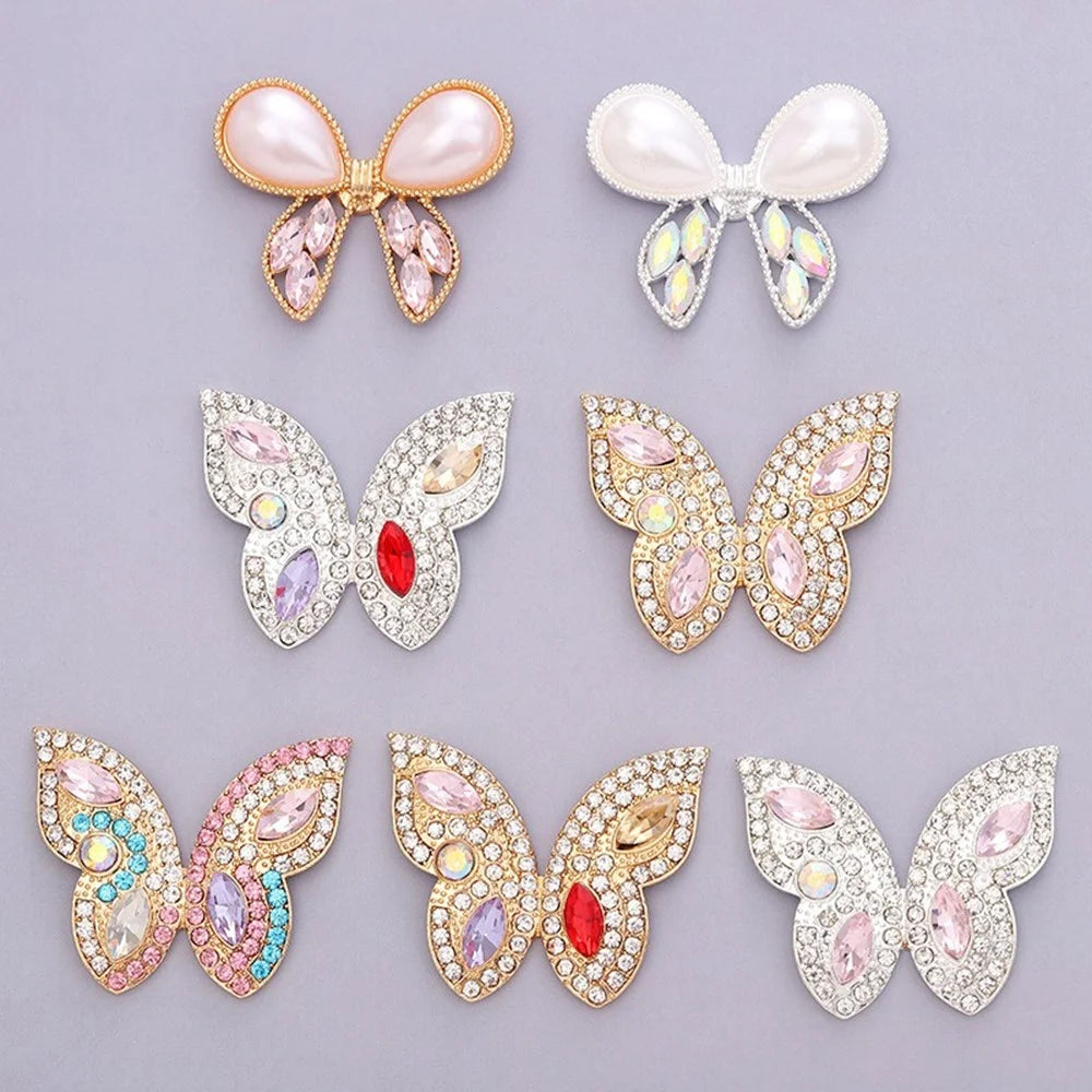 DIY Phone Case Charms Alloy Rhinestones Pearl Butterfly Decor Accessories - Gold / Pink - 3