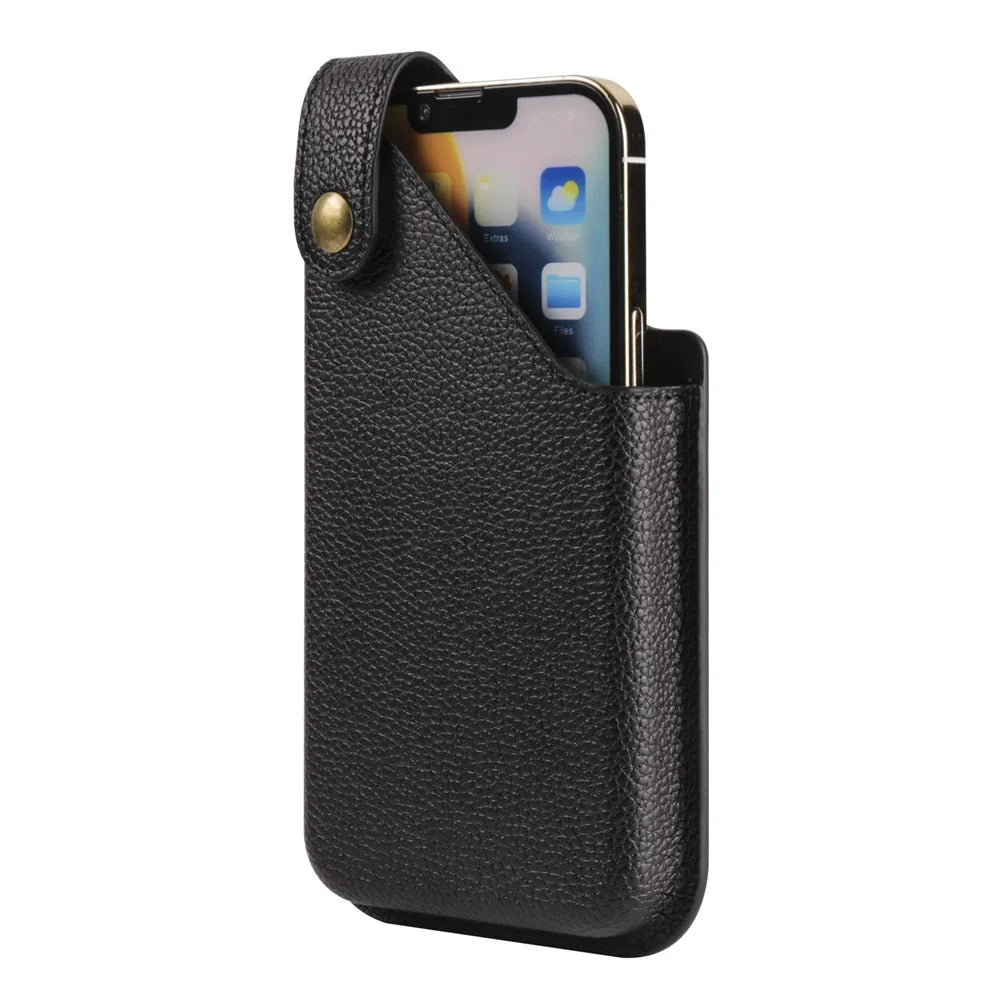6.7 Inch Cellphone Carrying Pouch Litchi Texture PU Leather Vertical Waist Bag for Outdoor Travel - Black - 5