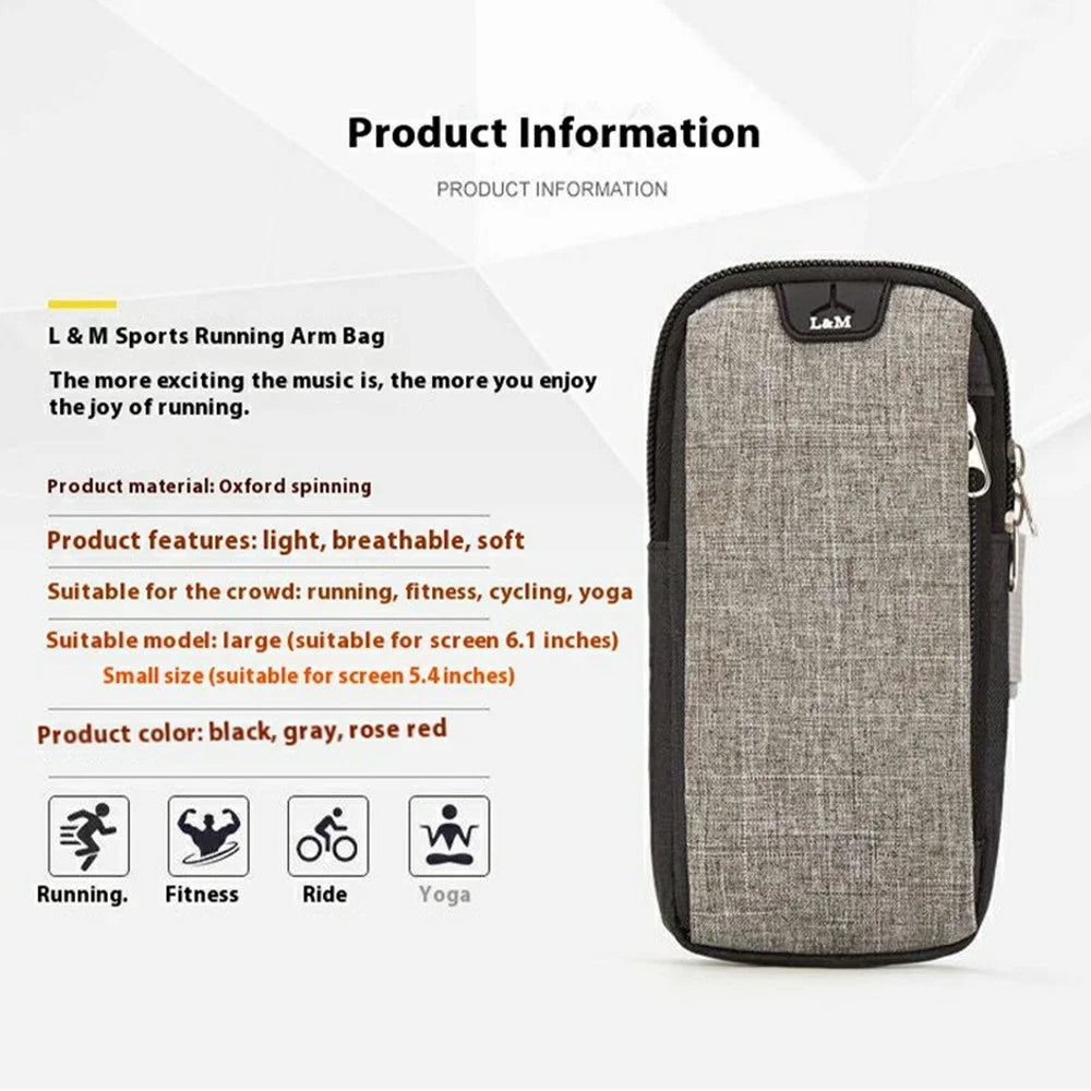 L&M X3009 Extended Size Outdoor Sports Phone Storage Armband Bag with Earphone Hole for Running Cycling - Grey - 2