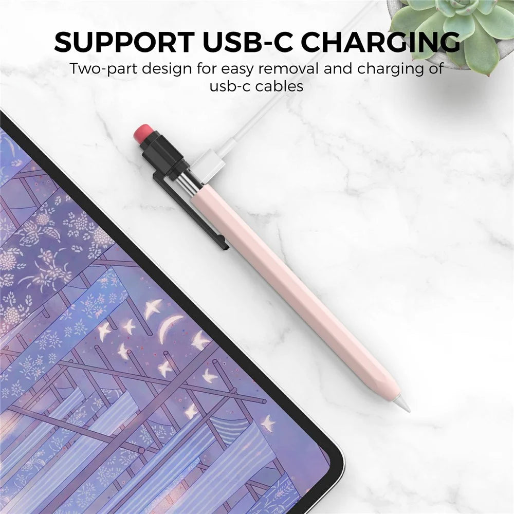 AHASTYLE PT180-3-K Pencil Sleeve with Black Cap / Clip for Apple Pencil 3 Protective Silicone Case Retro Style - Pink - 3