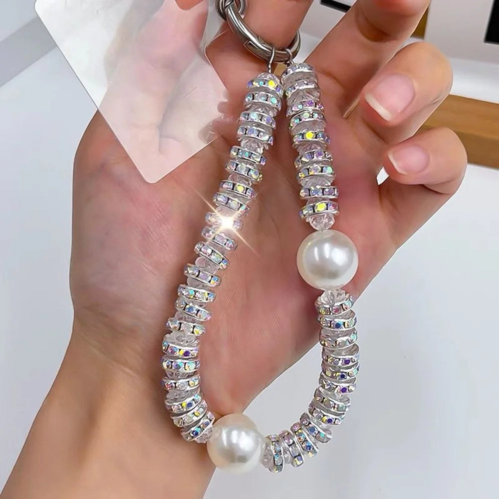 11cm Phone Chain Crystal Rhinestone Pearl Lanyard Phone Strap with Metal Clasp for Mobile Accessories - 2