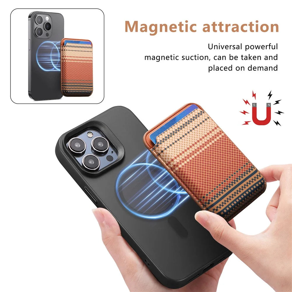 Striped Magnetic Card Holder Wallet PU Leather Slim Portable Card Pocket - Brown - 4