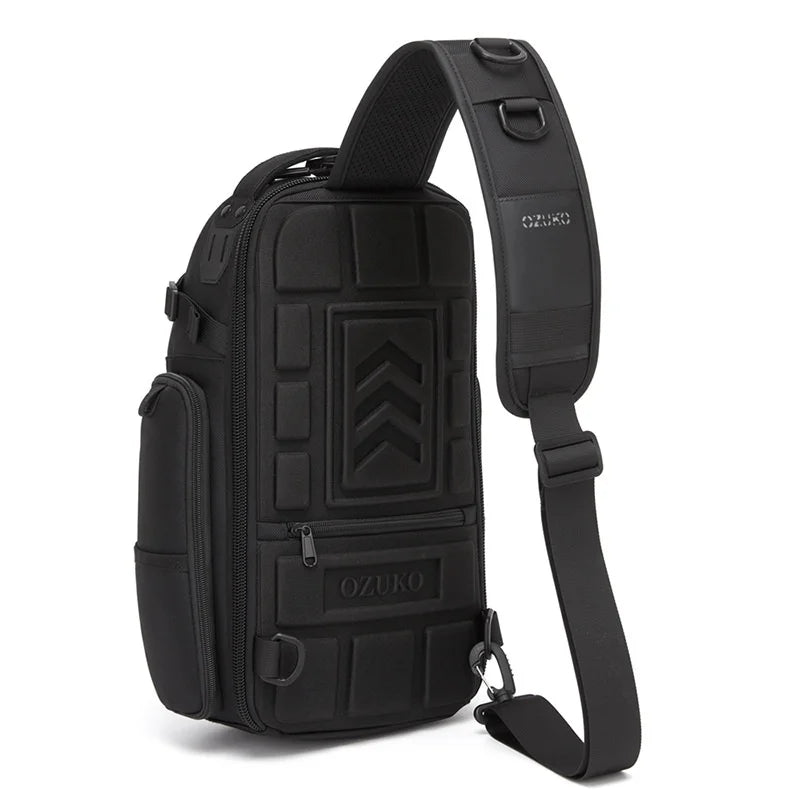 OZUKO 9844 Tactical Chest Bag Waterproof Oxford Cloth Geometric Design Crossbody Bag for Outdoor Sports - Black - 4