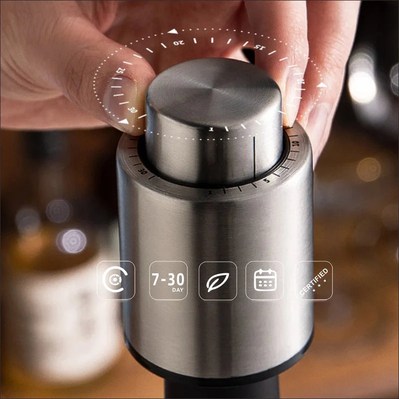 Stainless Steel Wine Vacuum Stopper with Date Dial Wine Preserver Sealer Pump for 750ml Bottle Storage - 3