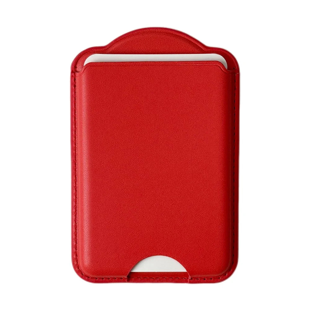 Magnetic Wallet Phone Card Holder Leather Slim Cardholder Strong Magnet Phone Pocket - Red - 2