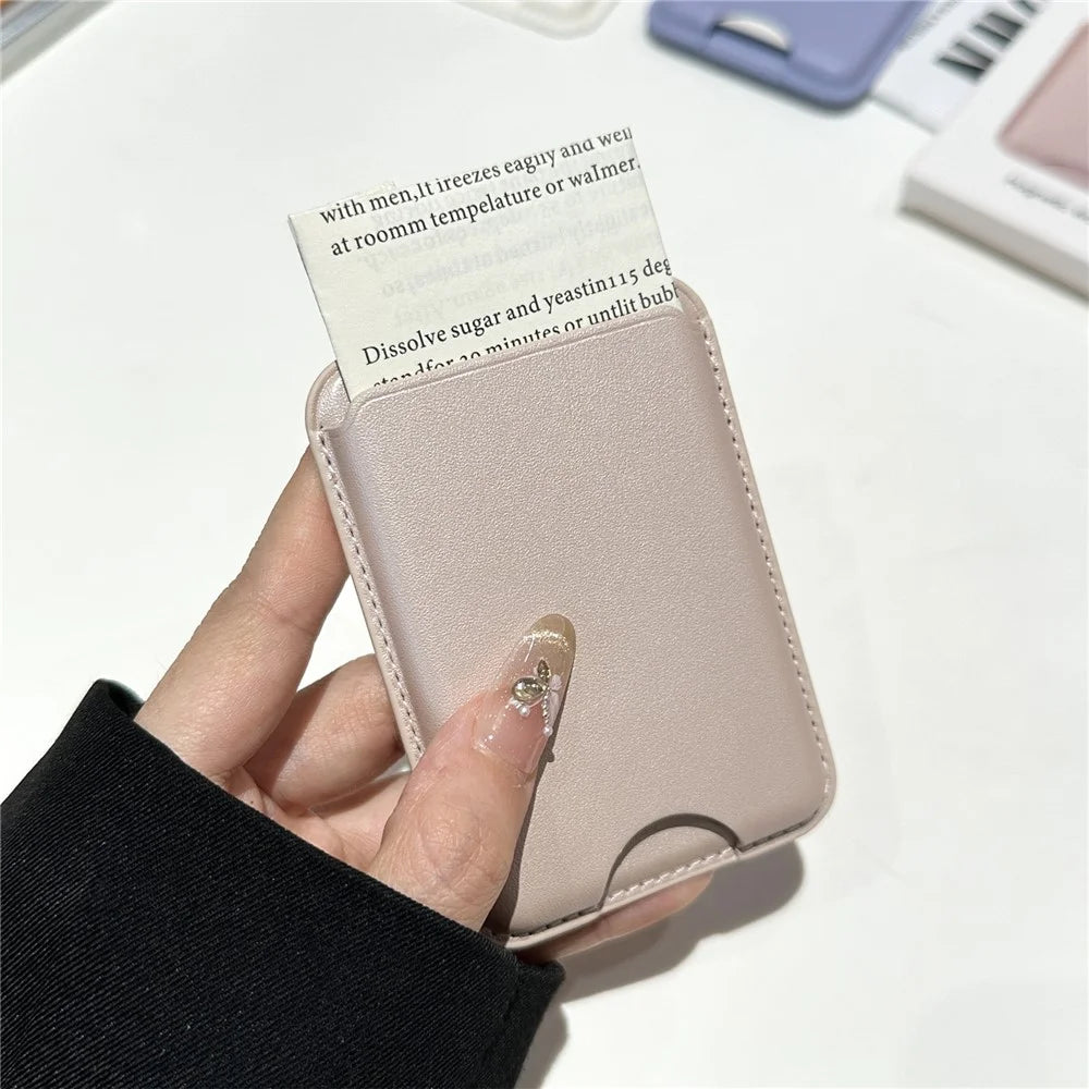 Magnetic Wallet Phone Card Holder Leather Slim Cardholder Strong Magnet Phone Pocket - Red - 7
