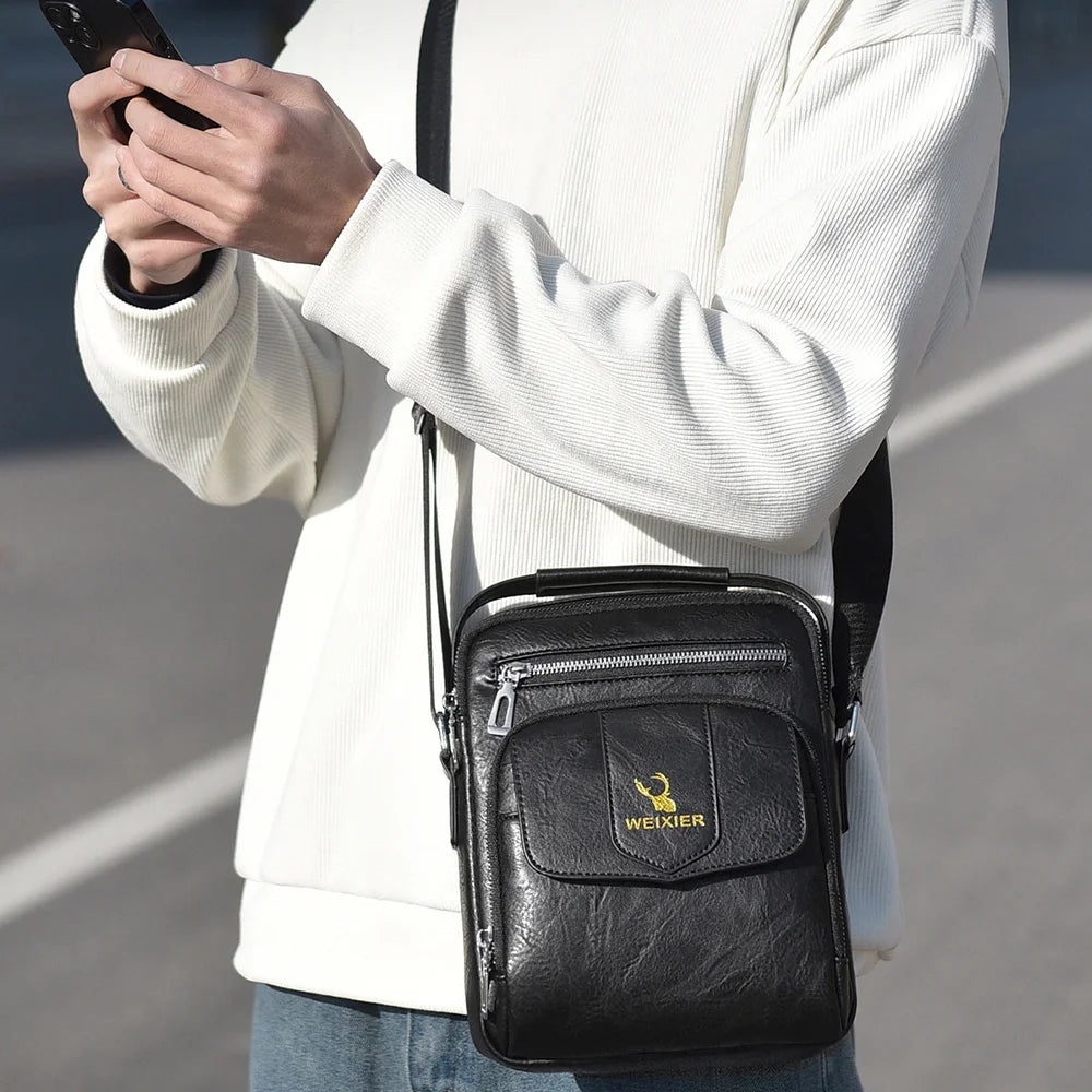 WEIXIER D1105 Men Shoulder Bag Waterproof PU Leather Business Crossbody Bag for Work Travel - Black - 2