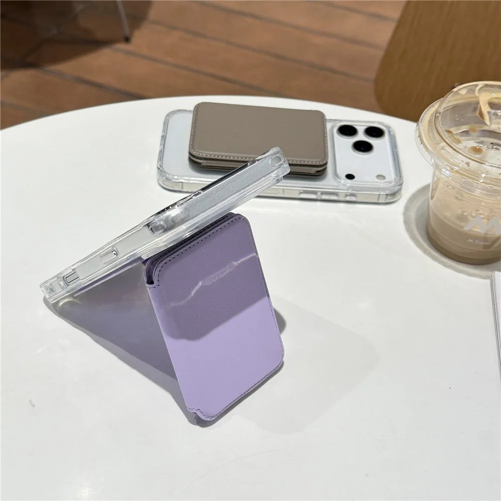Tri-Fold Card Holder with Mirror Adjustable Stand Magnetic Multi-Card Slot Wallet - Purple - 4