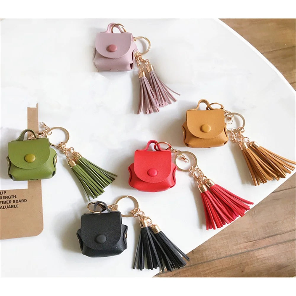 Wallet Design Tassels Decor Faux Leather Anti-Drop Bluetooth-compatible Earphone Protective Case Cover for AirPods with Wireless Charging Case (2019)/AirPods with Charging Case (2019) - Red - 4