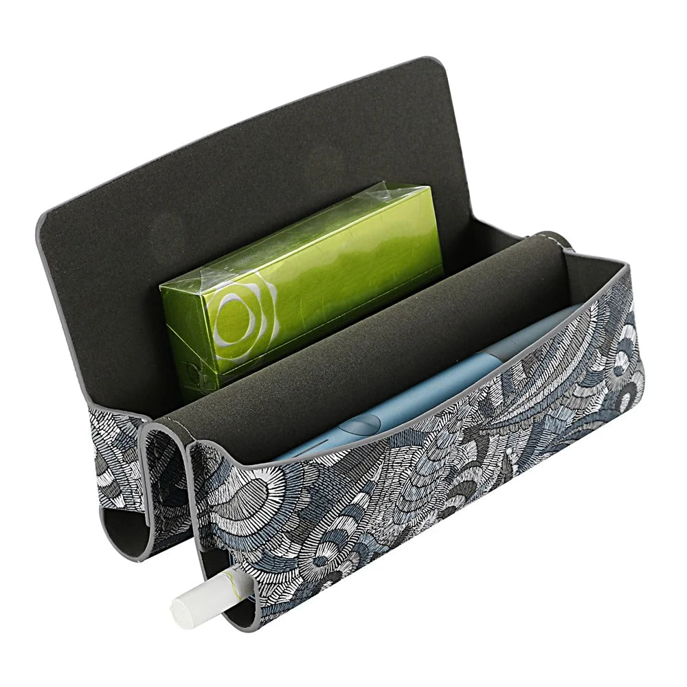 PU Leather Storage Bag for IQOS ILUMA One , Pattern Printed Portable Cigarette Cover Box Holder - Paisley / Black - 2