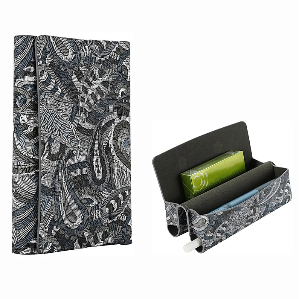 PU Leather Storage Bag for IQOS ILUMA One , Pattern Printed Portable Cigarette Cover Box Holder - Paisley / Black - 4