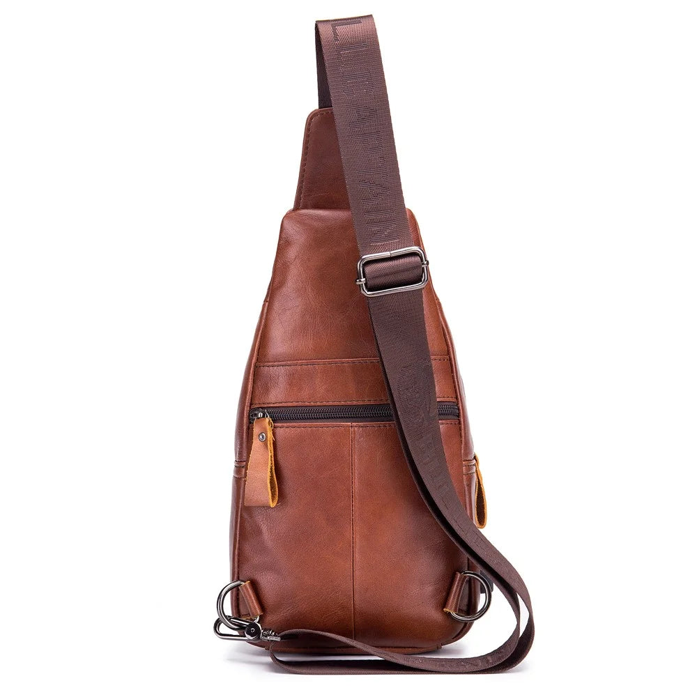 BULLCAPTAIN 129 Top-Layer Cowhide Leather Outdoor Chest Bag Crossbody Sling Bag Casual Daypack - Brown - 3