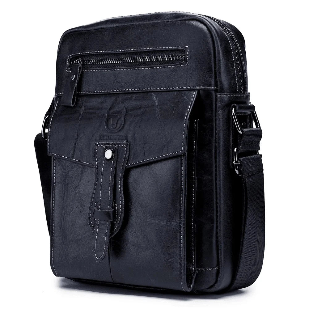 BULLCAPTAIN 053 Business Style Shoulder Bag Top-Layer Cowhide Leather Travel Bag Large Crossbody Bag, Size: L - Black - 1